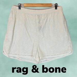 Rag & Bone April White eyelet Lined Pull On Cotton Shorts sz L Elastic Waist